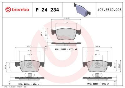 Set of brake linings, disc brake