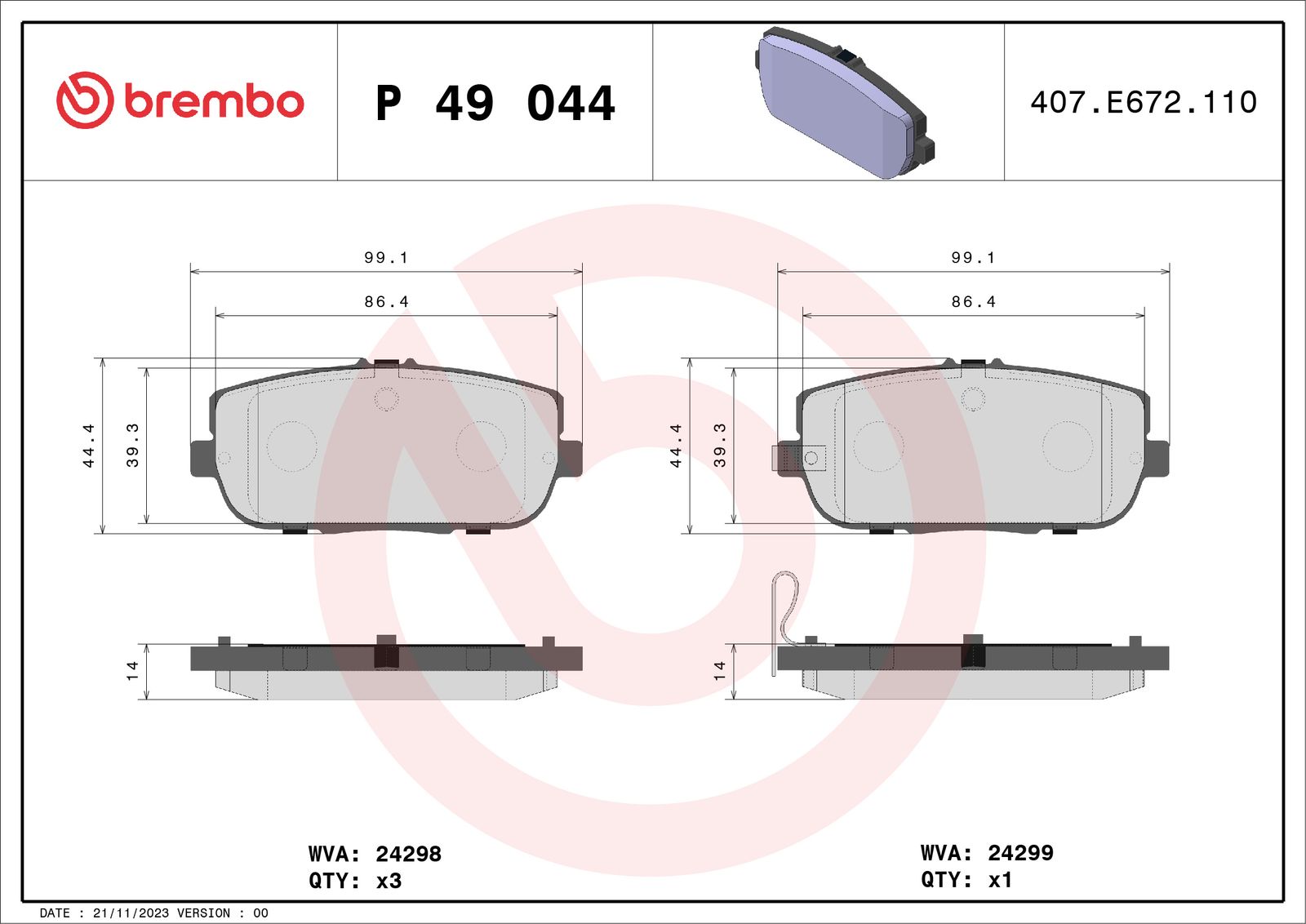 Set of brake linings, disc brake