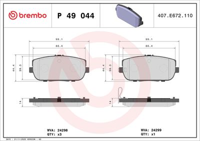 Set of brake linings, disc brake