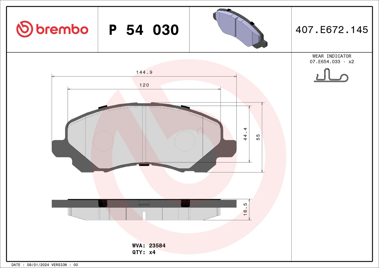 Set of brake linings, disc brake