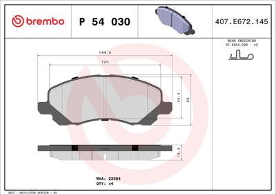 Set of brake linings, disc brake