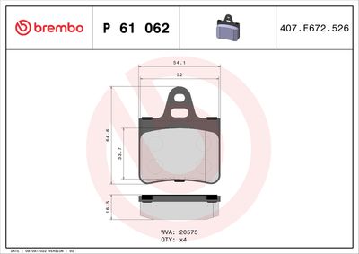 Set of brake linings, disc brake