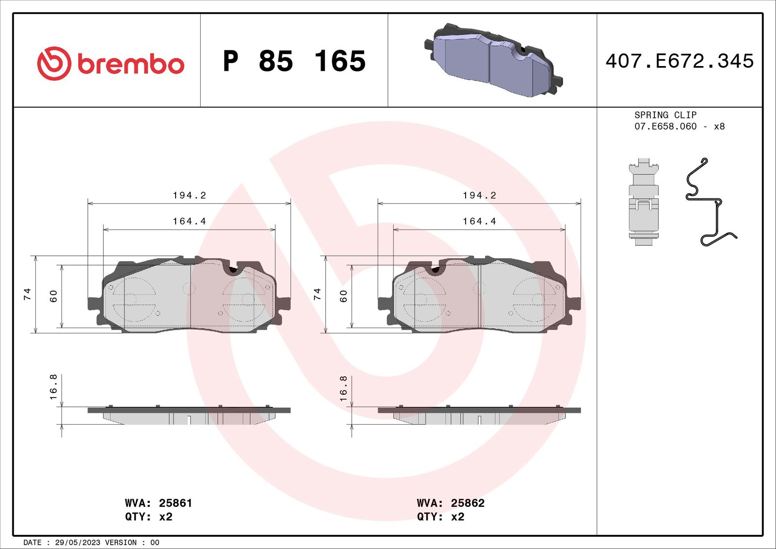 Set of brake linings, disc brake