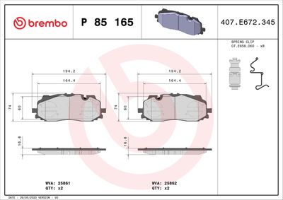 Set of brake linings, disc brake