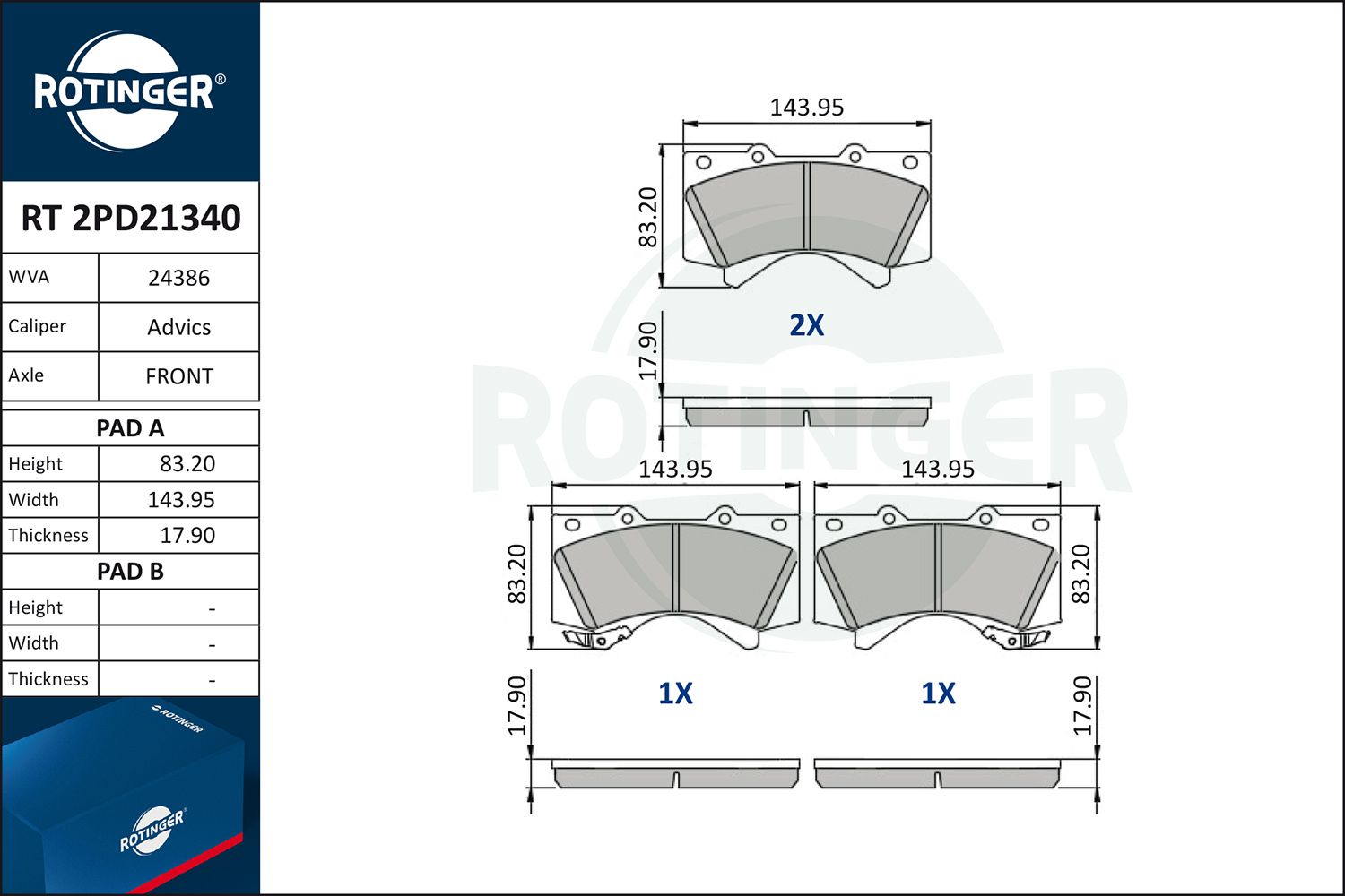 Set of brake linings, disc brake